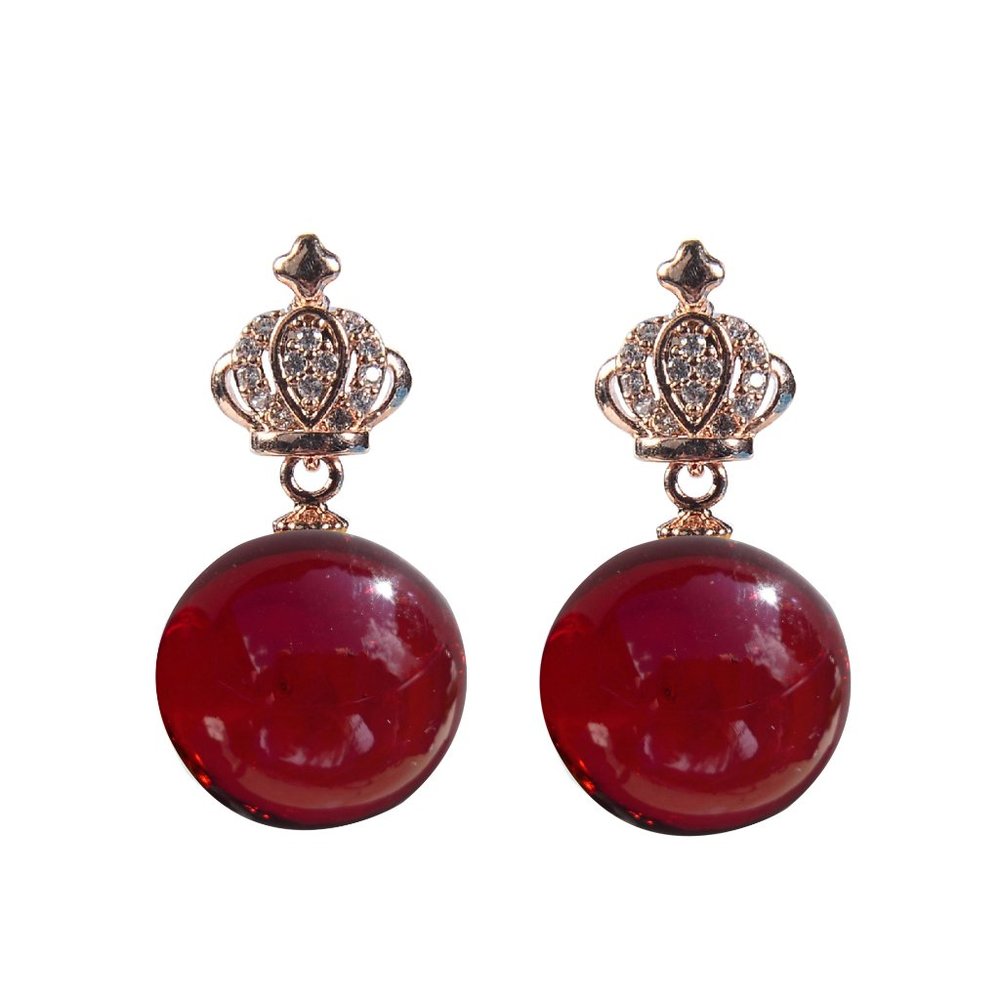 V3 Jewelry Gold Over Brass Red Amber with Cubic Zirconia Dangling Earring